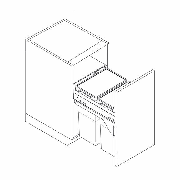 Unfinished Euro White Oak Trash Can Base Cabinet - 15 W x 34.5 H x 24 D (two 35 QT) Door and Drawer (Item UWO-BASE-TRASHCANBASECABINET-15WX345HX24DTWO35QTDOORAND), 15" W x 34.5" H x 24" D, ViaWood Cabinets