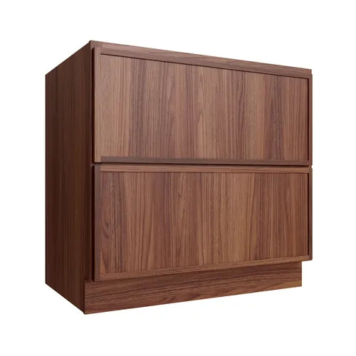 Studio Walnut two drawer base cabinet, 36" W x 34.5" H x 24" D, ViaWood Cabinets item DB36-2