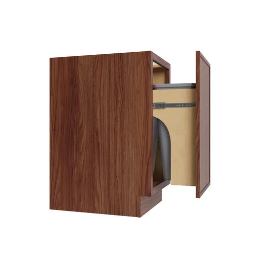Studio Walnut trash can base cabinet with two 35-quart cans, 18" W x 34.5" H x 24" D, ViaWood Cabinets item TRB-2