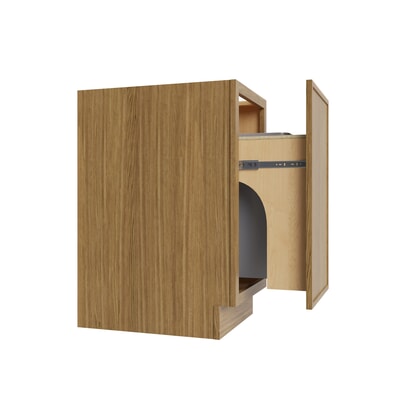 Studio Oak trash can base cabinet with one 50-quart can, 18" W x 34.5" H x 24" D, ViaWood Cabinets item TRB-1