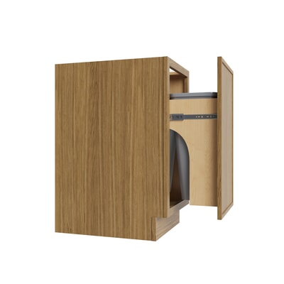 Studio Oak trash can base cabinet with two 35-quart cans, 18" W x 34.5" H x 24" D, ViaWood Cabinets item TRB-2