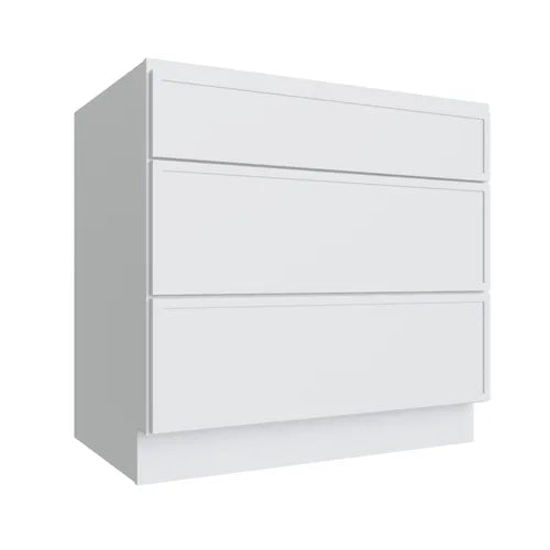 Studio White three drawer base cabinet, 27" W x 34.5" H x 24" D, ViaWood Cabinets item DB27-3