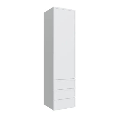 Studio White wall tower with three drawers, 15" W x 60" H x 15" D, ViaWood Cabinets item DWR1560