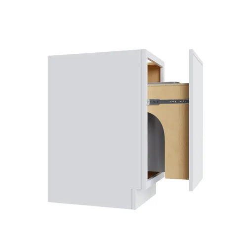 Studio White trash can base cabinet with one 50-quart can, 18" W x 34.5" H x 24" D, ViaWood Cabinets item TRB-1