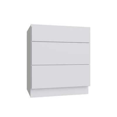 Slab White three drawer base cabinet, 30" W x 34.5" H x 24" D, ViaWood Cabinets item DB30-3