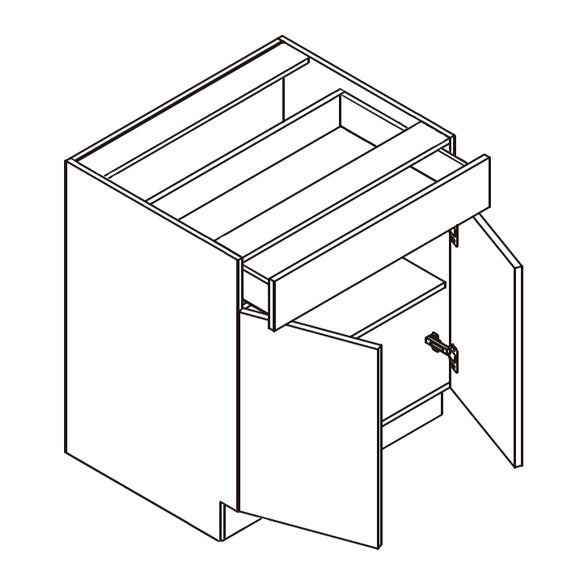 Unfinished Euro White Oak Double Door Base with Drawer Cabinet - 27 W x 34.5 H x 24 D (Item UWO-BASE-DOUBLEDOORBASEWITHDRAWER-27WX345HX24D), 27" W x 34.5" H x 24" D, ViaWood Cabinets