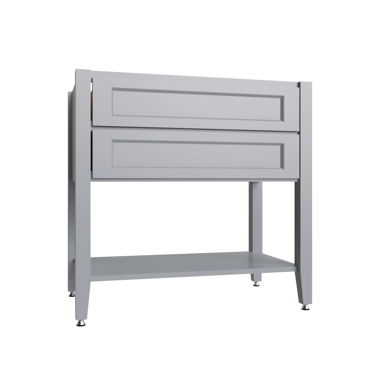 Metro Slate open shelf vanity sink base, 36" W x 34.5" H x 21" D, ViaWood Cabinets item VSBOS36