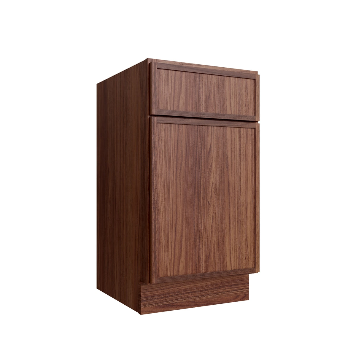 Studio Walnut single door vanity base, 15" W x 34.5" H x 21" D, ViaWood Cabinets item VB15