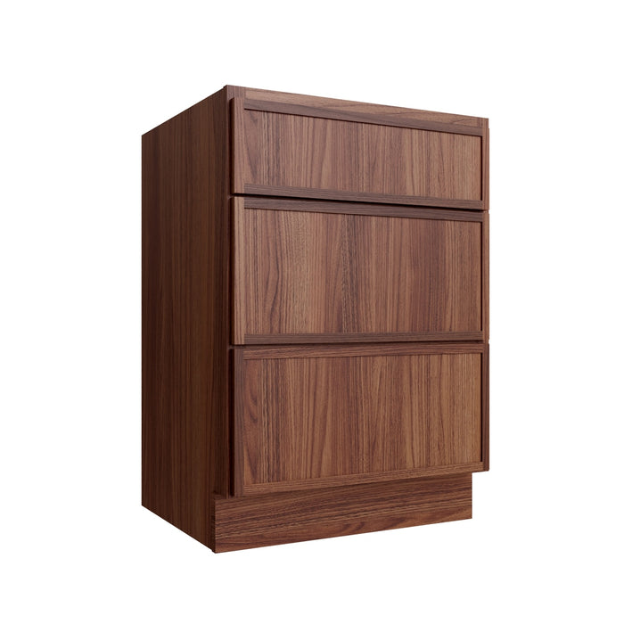 Studio Walnut vanity drawer base, 12" W x 34.5" H x 21" D, ViaWood Cabinets item VDB12