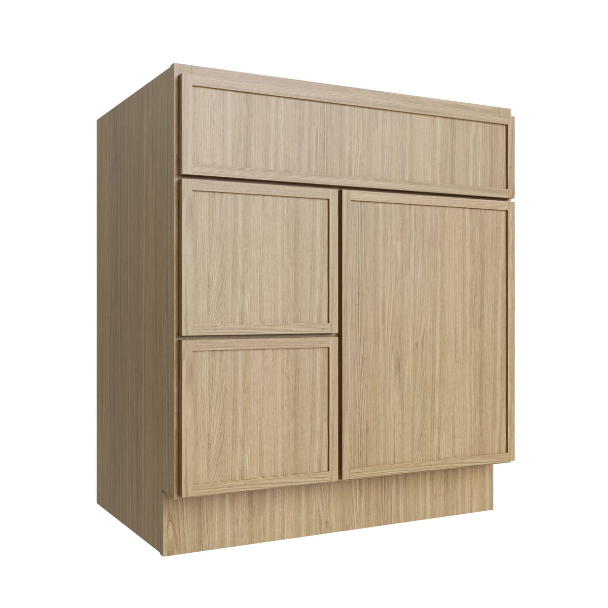 Studio Oak vanity sink base - left configuration, 30" W x 34.5" H x 21" D, ViaWood Cabinets item VSBDL30