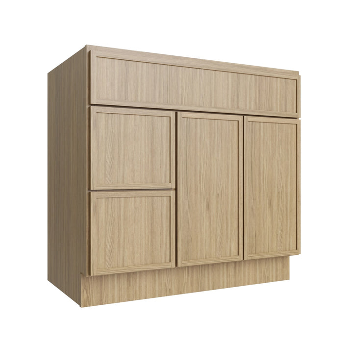 Studio Oak vanity sink base - left configuration, 36" W x 34.5" H x 21" D, ViaWood Cabinets item VSBDL36