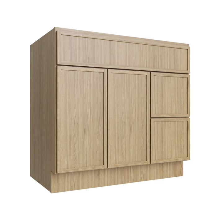 Studio Oak vanity sink base - right configuration, 36" W x 34.5" H x 21" D, ViaWood Cabinets item VSBDR36