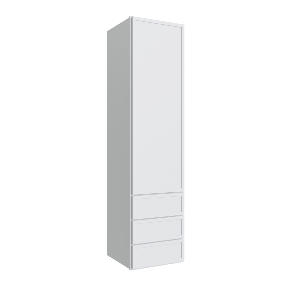 Studio White wall tower with three drawers, 15" W x 54" H x 15" D, ViaWood Cabinets item DWR1554