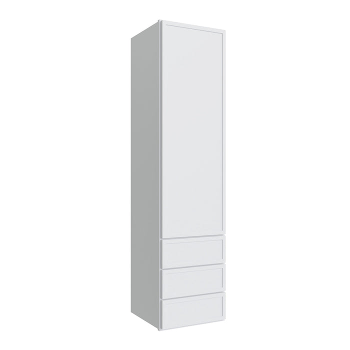 Studio White wall tower with three drawers, 15" W x 54" H x 15" D, ViaWood Cabinets item DWR1554