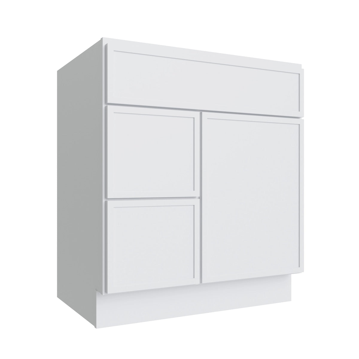 Studio White vanity sink base - left configuration, 30" W x 34.5" H x 21" D, ViaWood Cabinets item VSBDL30