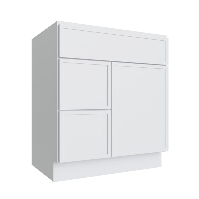 Studio White vanity sink base - left configuration, 30" W x 34.5" H x 21" D, ViaWood Cabinets item VSBDL30