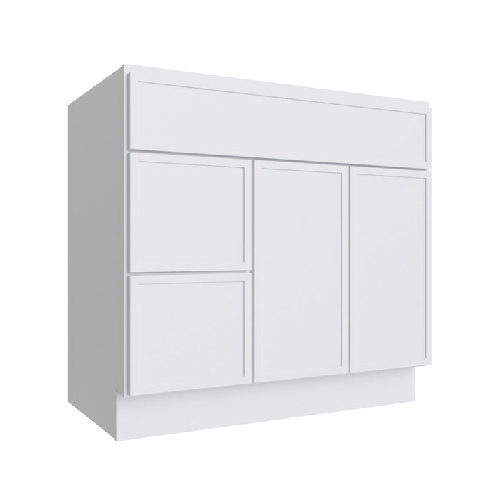 Studio White vanity sink base - left configuration, 36" W x 34.5" H x 21" D, ViaWood Cabinets item VSBDL36