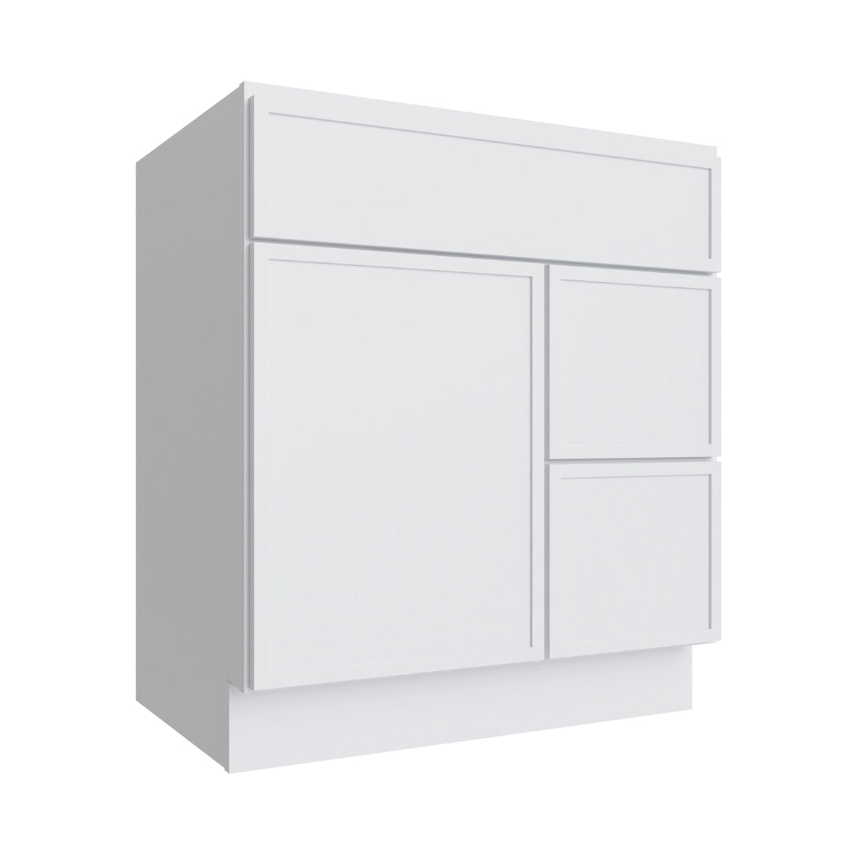 Studio White vanity sink base - right configuration, 30" W x 34.5" H x 21" D, ViaWood Cabinets item VSBDR30