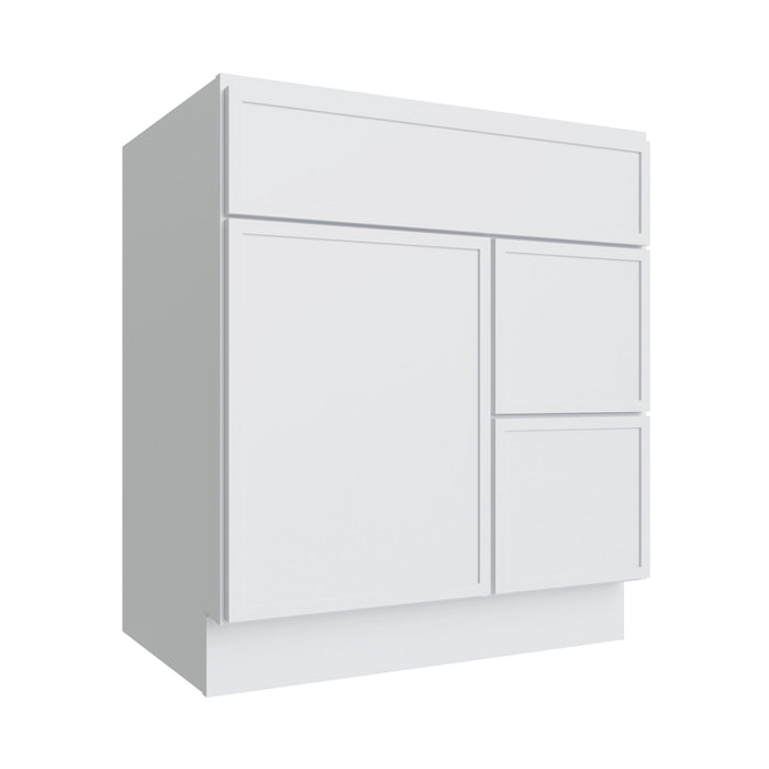 Studio White vanity sink base - right configuration, 30" W x 34.5" H x 21" D, ViaWood Cabinets item VSBDR30