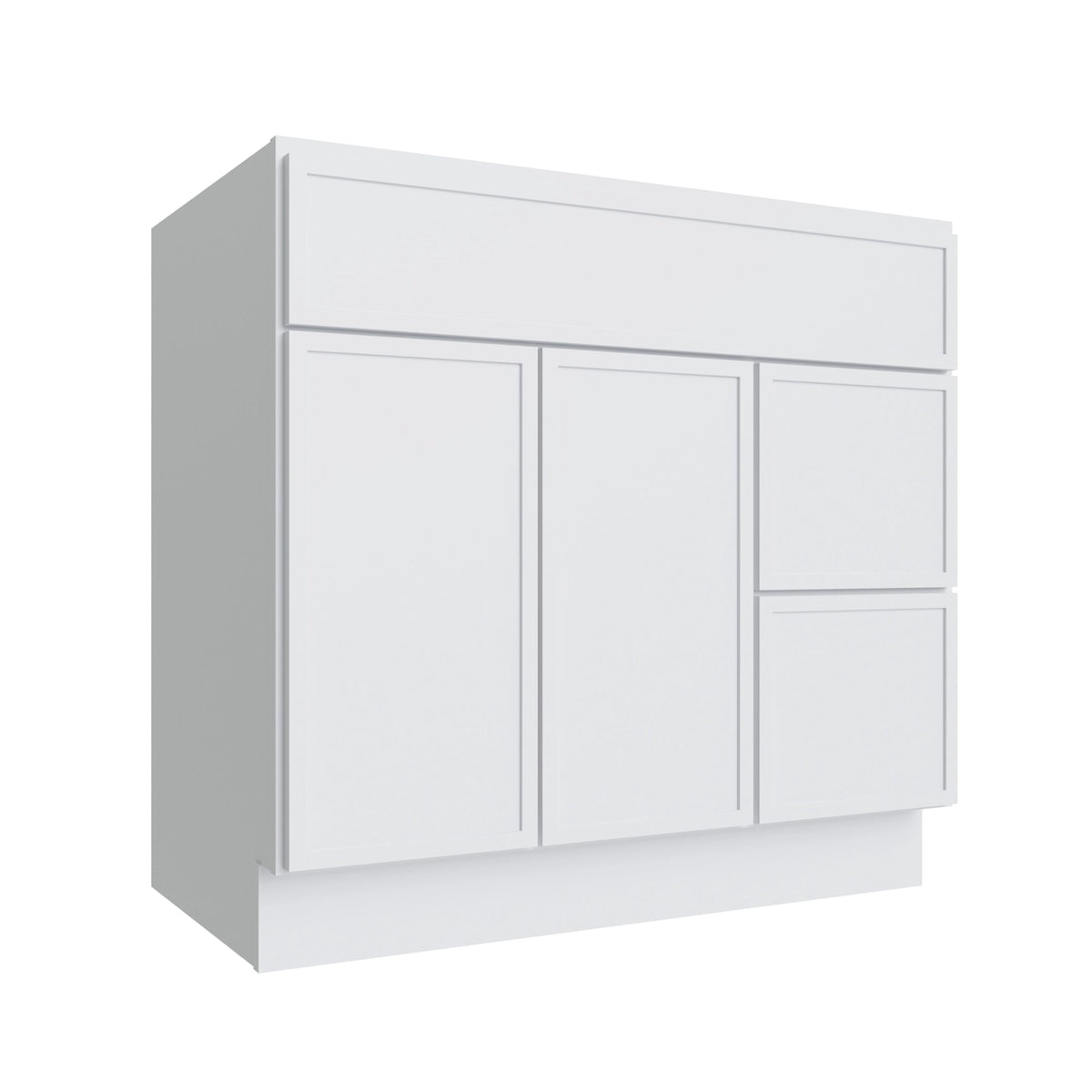 Studio White vanity sink base - right configuration, 36" W x 34.5" H x 21" D, ViaWood Cabinets item VSBDR36