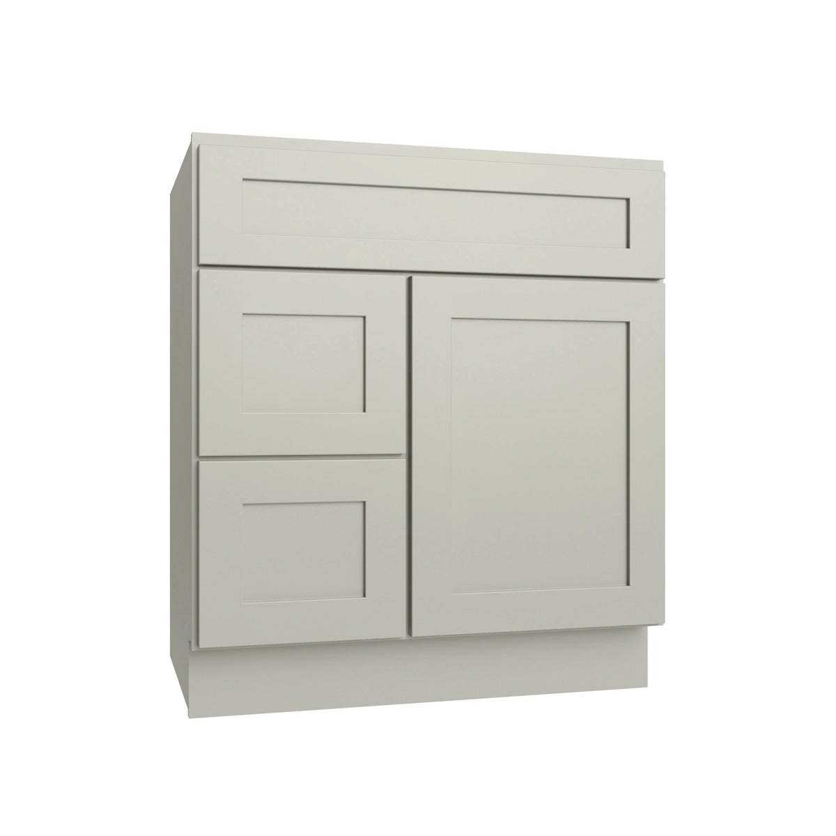 Shaker Sage vanity sink base - left configuration, 30" W x 34.5" H x 21" D, ViaWood Cabinets item VSBDL30