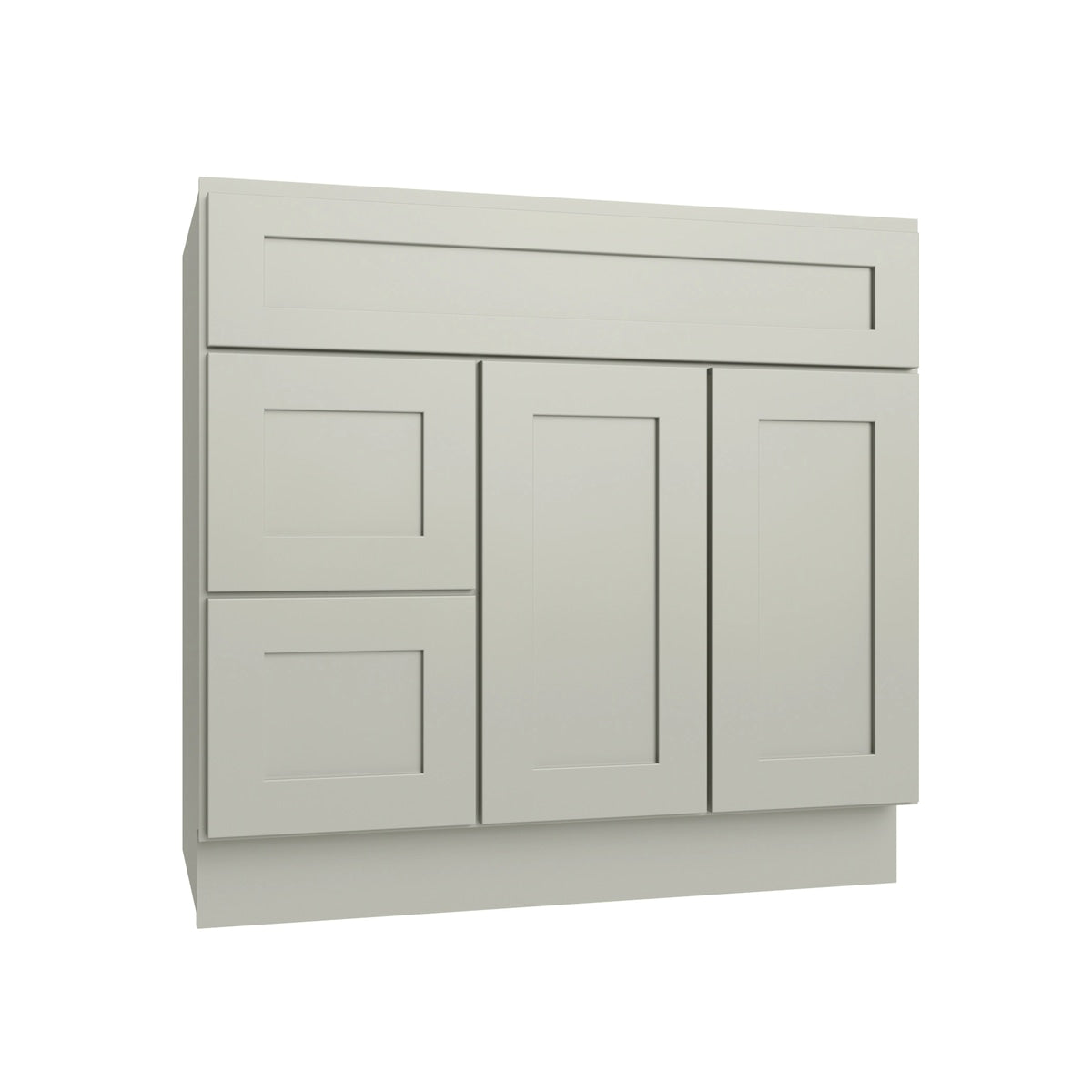 Shaker Sage vanity sink base - left configuration, 36" W x 34.5" H x 21" D, ViaWood Cabinets item VSBDL36