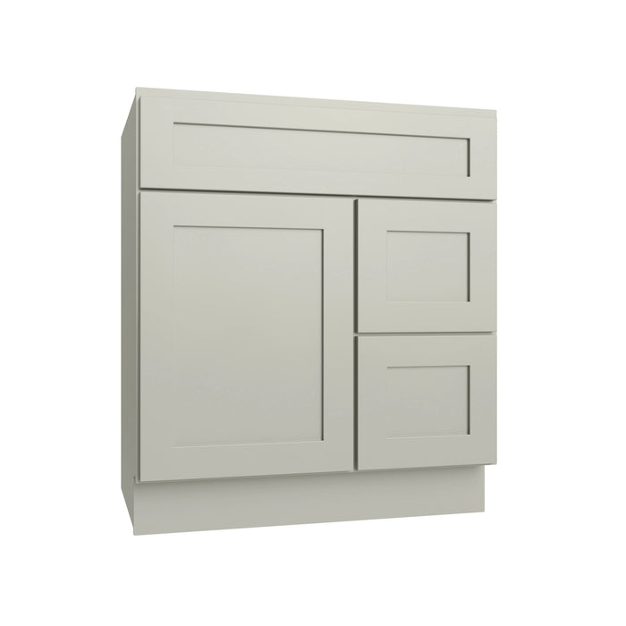 Shaker Sage vanity sink base - right configuration, 30" W x 34.5" H x 21" D, ViaWood Cabinets item VSBDR30