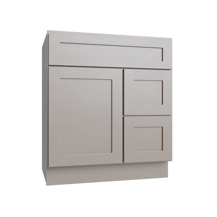 Shaker Dune vanity sink base - right configuration, 30" W x 34.5" H x 21" D, ViaWood Cabinets item VSBDR30