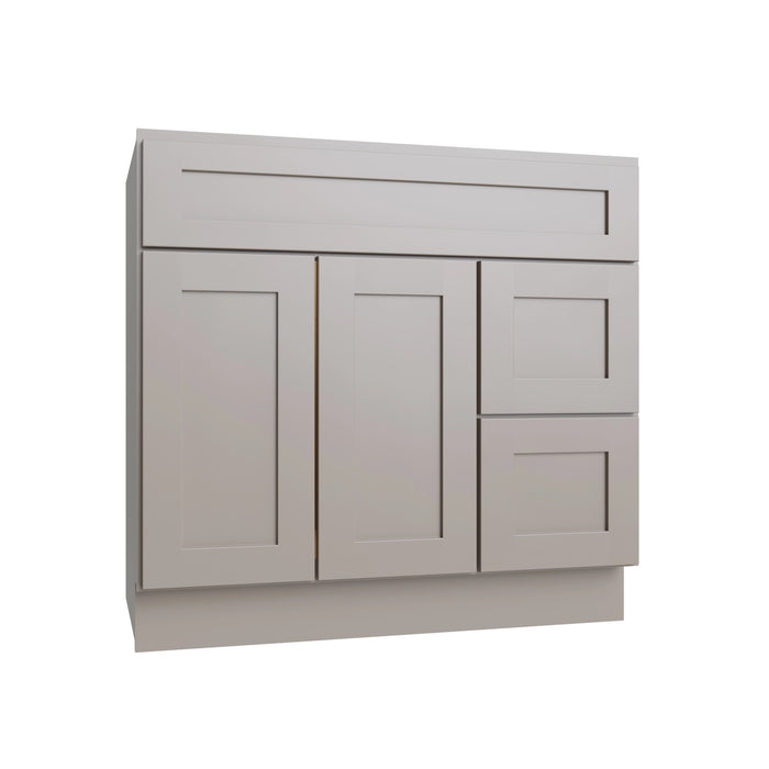 Shaker Dune vanity sink base - right configuration, 36" W x 34.5" H x 21" D, ViaWood Cabinets item VSBDR36