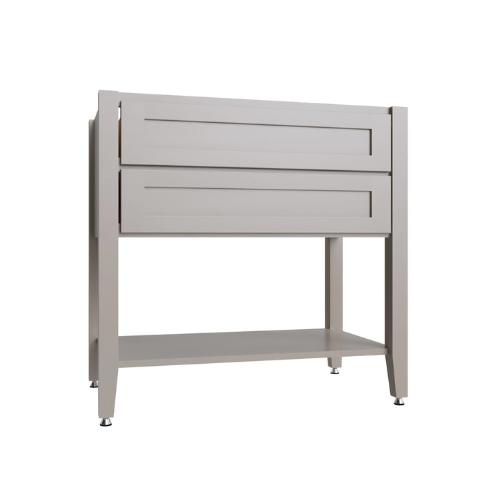 Shaker Dune open shelf vanity sink base, 36" W x 34.5" H x 21" D, ViaWood Cabinets item VSBOS36