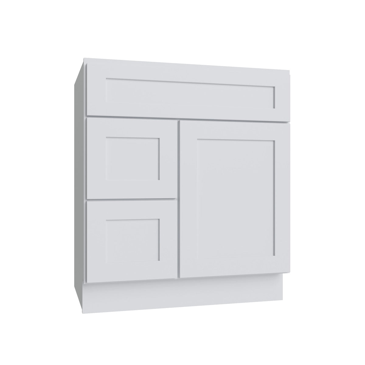 Shaker White vanity sink base - left configuration, 30" W x 34.5" H x 21" D, ViaWood Cabinets item VSBDL30