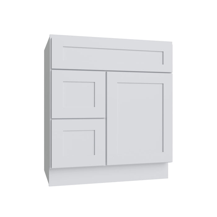Shaker White vanity sink base - left configuration, 30" W x 34.5" H x 21" D, ViaWood Cabinets item VSBDL30