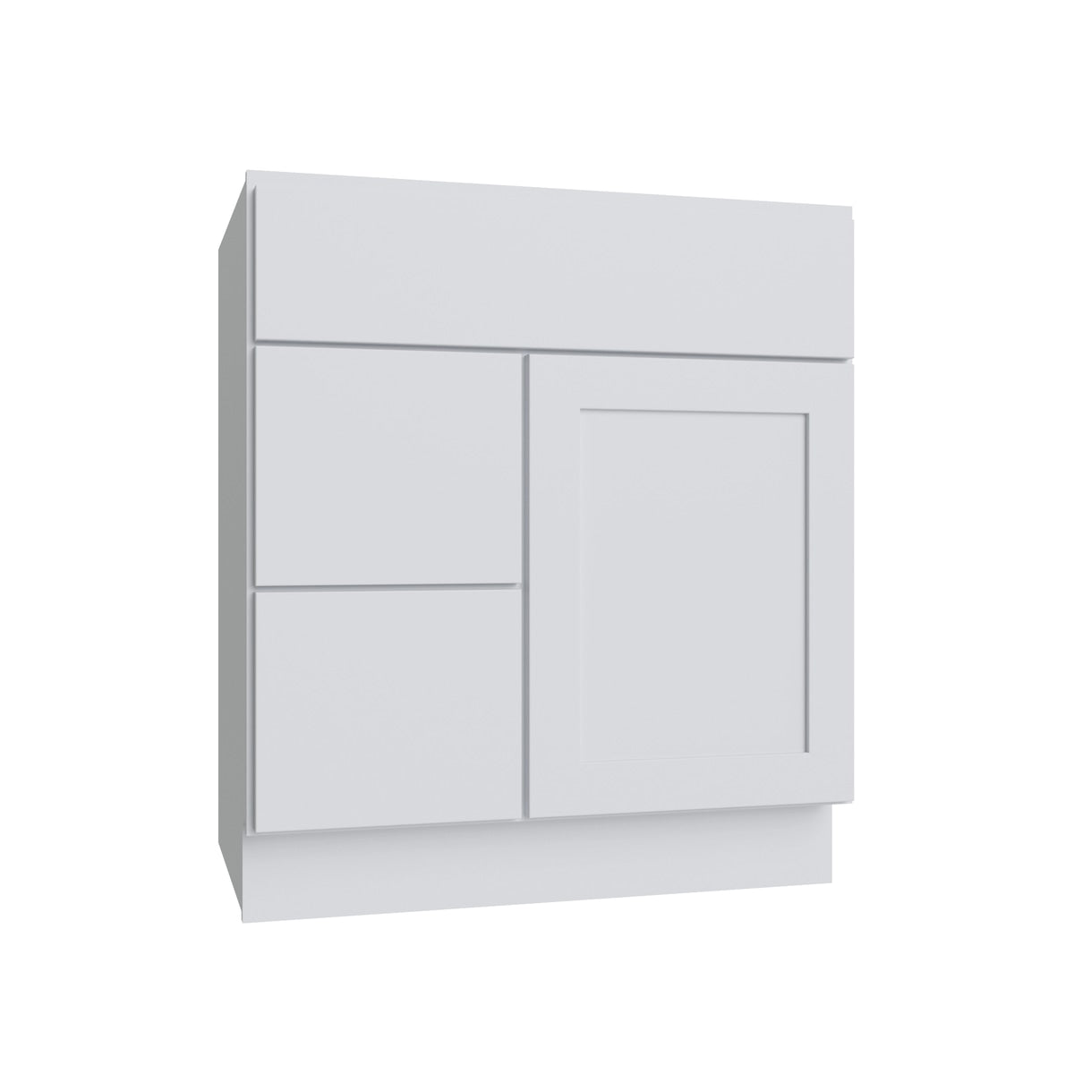 Slab White vanity sink base - left configuration, 30" W x 34.5" H x 21" D, ViaWood Cabinets item VSBDL30