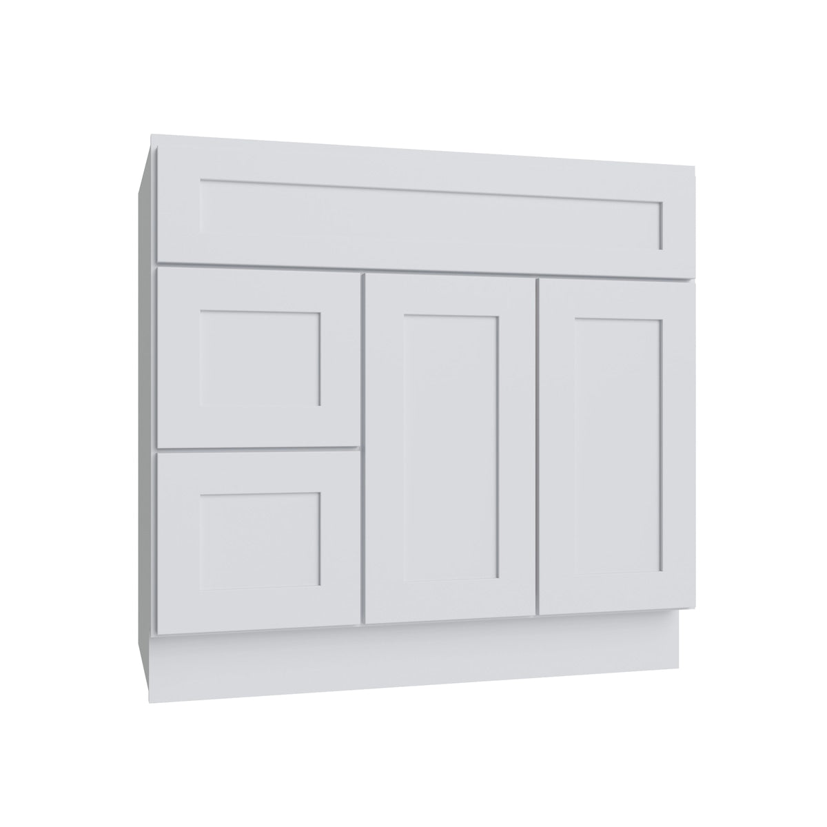 Shaker White vanity sink base - left configuration, 36" W x 34.5" H x 21" D, ViaWood Cabinets item VSBDL36