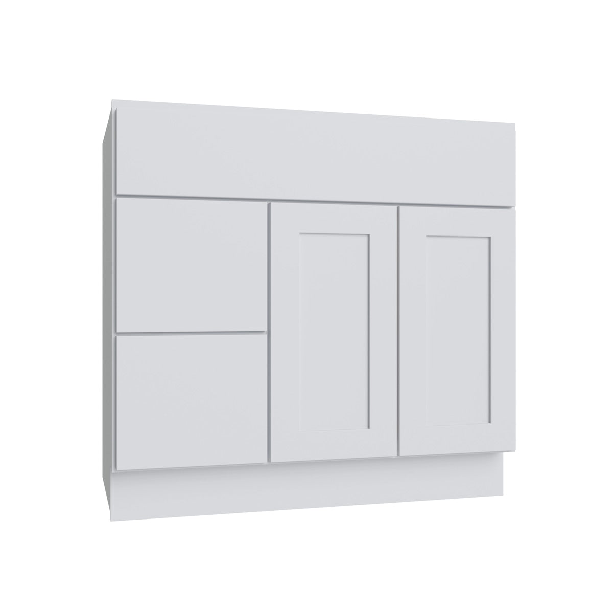 Slab White vanity sink base - left configuration, 36" W x 34.5" H x 21" D, ViaWood Cabinets item VSBDL36