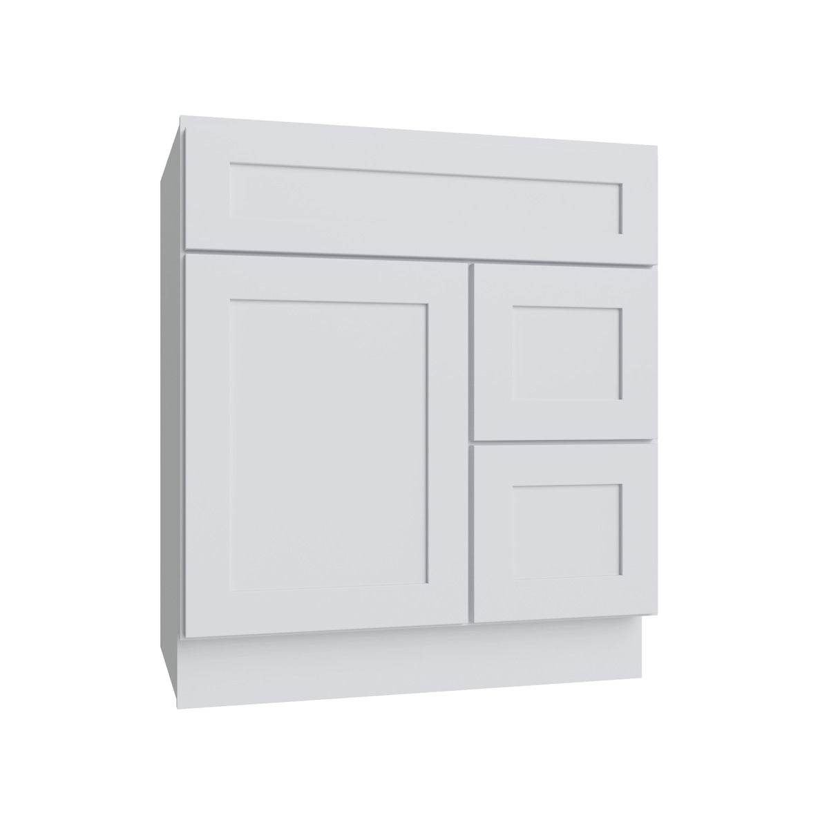 Shaker White vanity sink base - right configuration, 30" W x 34.5" H x 21" D, ViaWood Cabinets item VSBDR30
