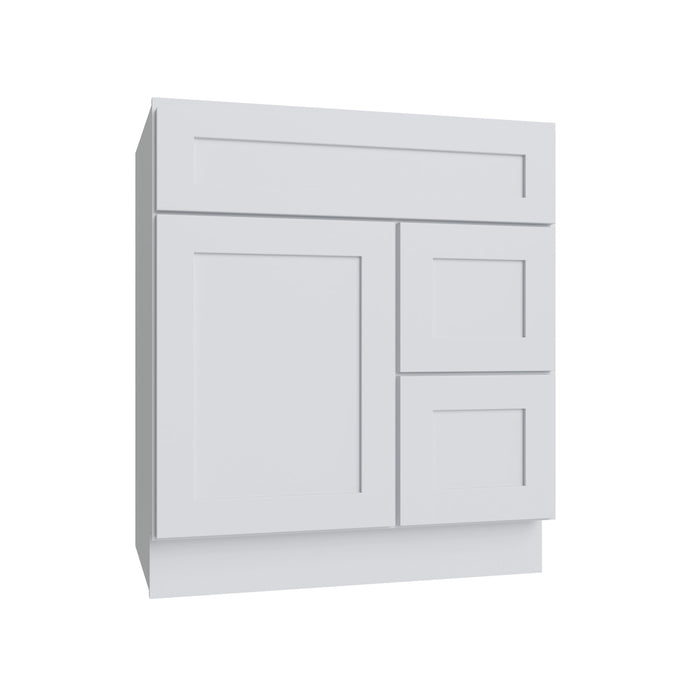 Shaker White vanity sink base - right configuration, 30" W x 34.5" H x 21" D, ViaWood Cabinets item VSBDR30