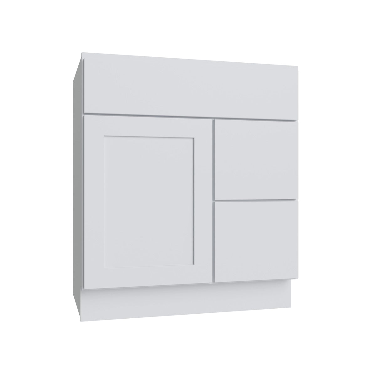 Slab White vanity sink base - right configuration, 30" W x 34.5" H x 21" D, ViaWood Cabinets item VSBDR30