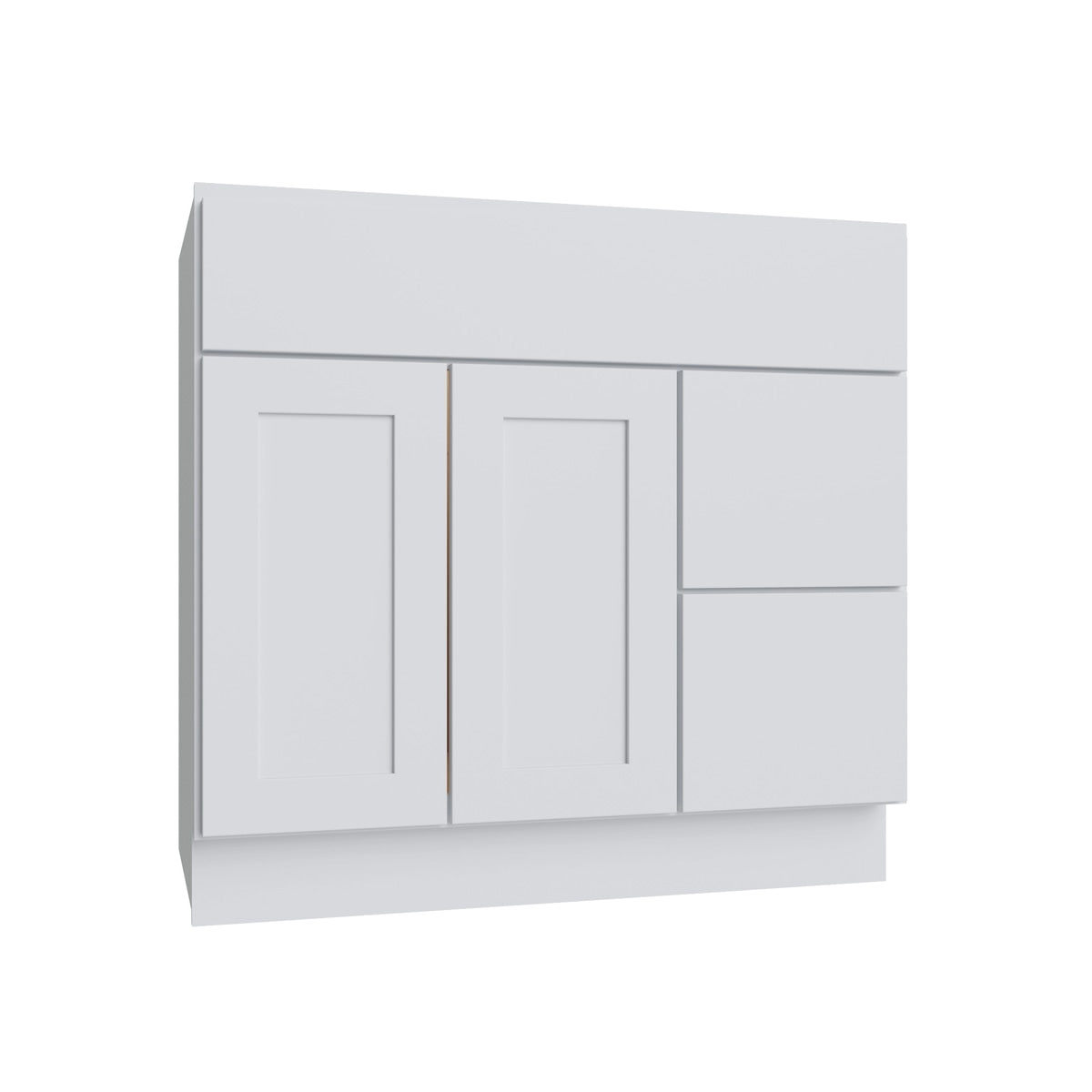 Slab White vanity sink base - right configuration, 36" W x 34.5" H x 21" D, ViaWood Cabinets item VSBDR36