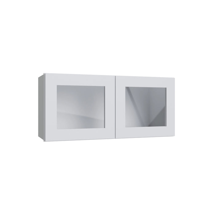 Shaker White wall cabinet with glass, 30" W x 15" H x 12" D, ViaWood Cabinets item WS3015-2