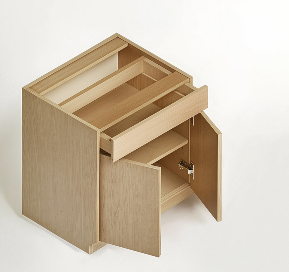 Unfinished Euro White Oak Double Door Base with Drawer Cabinet - 36W x 34.5 H x 24 D (Item UWO-BASE-DOUBLEDOORBASEWITHDRAWER-36WX345HX24D), 36" W x 34.5" H x 24" D, ViaWood Cabinets