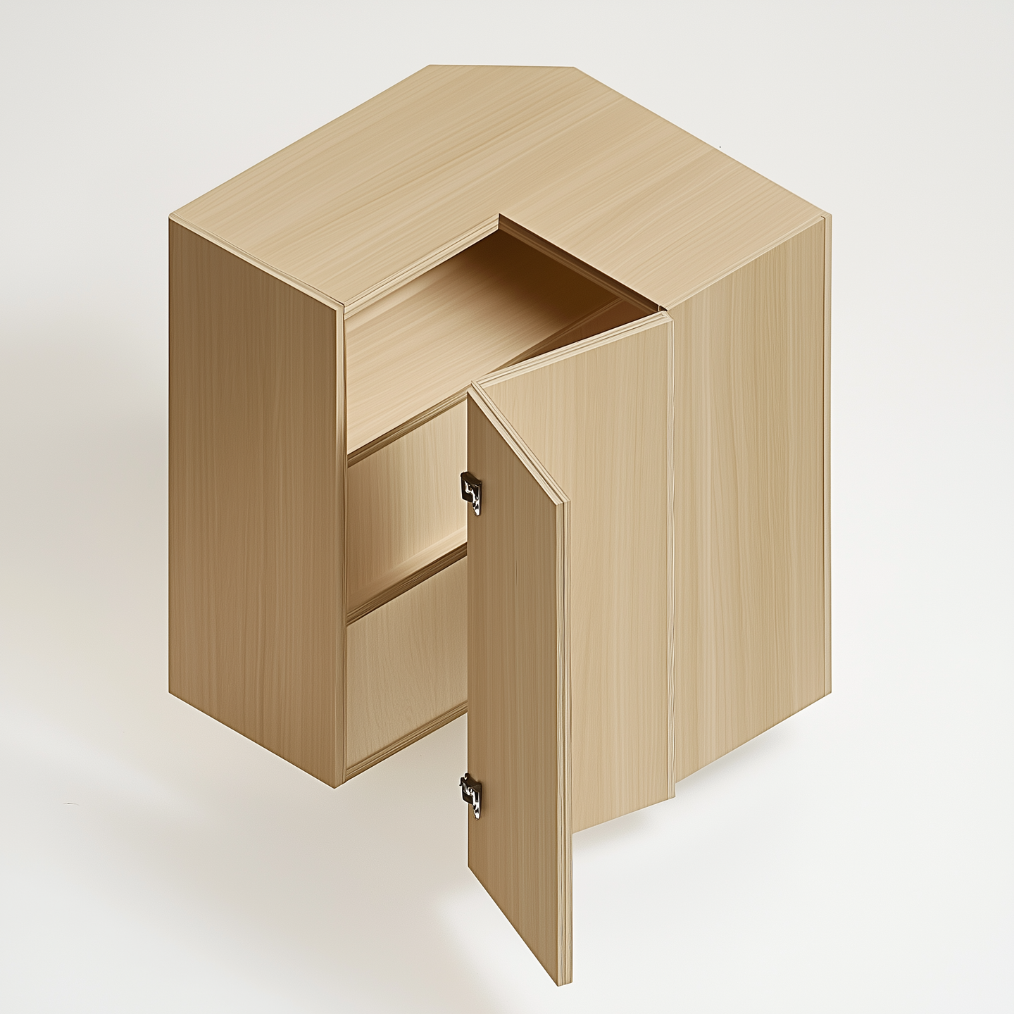 Unfinished Euro White Oak Easy Reach Corner Wall Cabinet - 24 W x 42 H x 12 D Left (Item UWO-WALL-EASYREACHCORNERWALLCABIN-24WX42HX12DLEFT), 24" W x 42" H x 12" D, ViaWood Cabinets