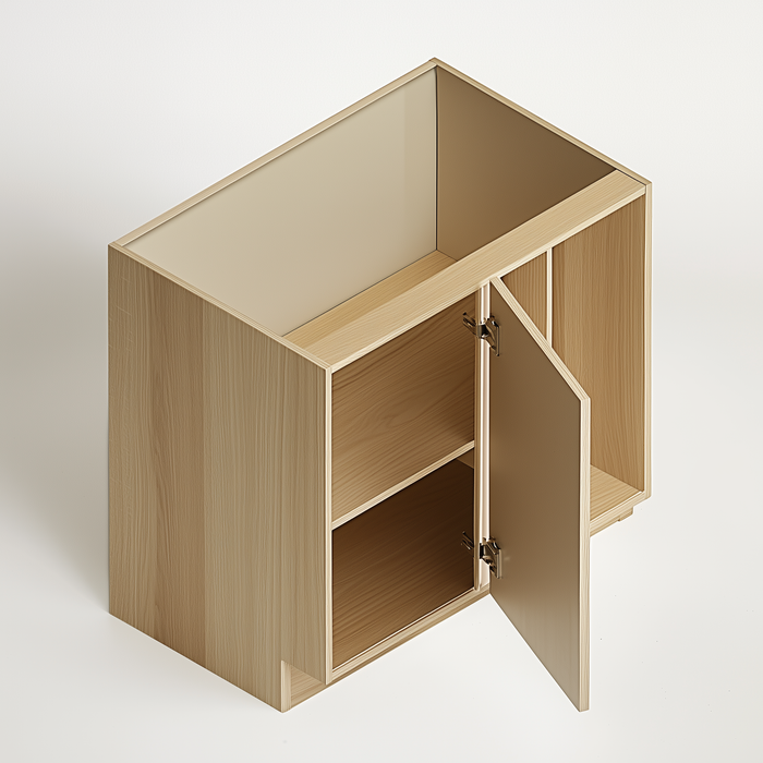 Unfinished Euro White Oak Single Door Blind Corner Base Cabinet - 33 W x 34.5 H x 24 D Left Blind (Item UWO-BASE-SINGLEDOORBLINDCORNERBAS-33WX345HX24DLEFTBLIND), 33" W x 34.5" H x 24" D, ViaWood Cabinets