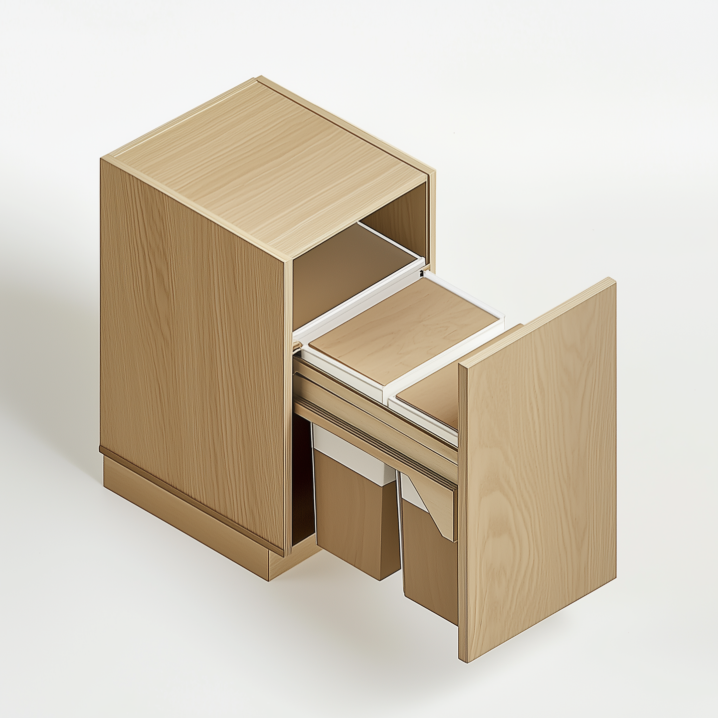 Unfinished Euro White Oak Trash Can Base Cabinet - 18 W x 34.5 H x 24 D (two 35 QT) Full Door (Item UWO-BASE-TRASHCANBASECABINET-18WX345HX24DTWO35QTFULLDOO), 18" W x 34.5" H x 24" D, ViaWood Cabinets